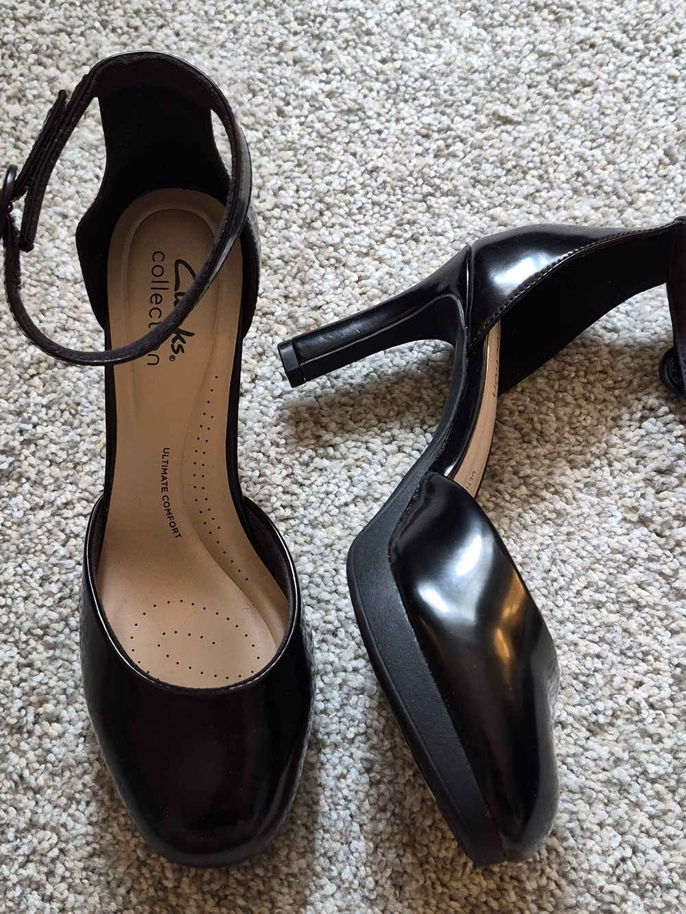 Clarks Collection Black  Ankle-Strap Mary Jane's Heels Sz 7M